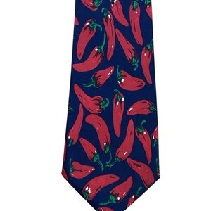 Dino Romero Handmade Red Chili Pepper Patterned Navy Blue Tie